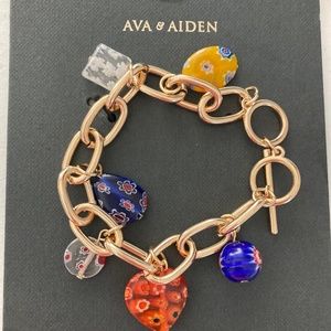 Saks Fifth Avenue Aiden & Ava Gold Link Toggle Millefiori Charm Bracelet